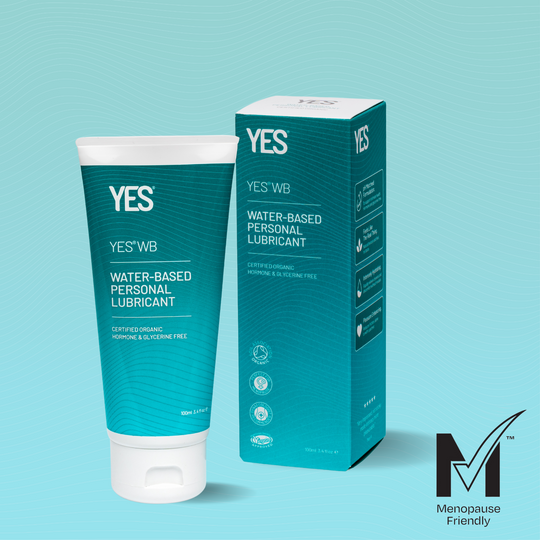 YES WB 100ml water based lubricant tube next to the WB water based lubricant carton. 