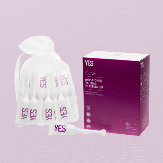 YES VM vaginal moisturiser 30 pack of applicators  next to the 30 pack of applicators carton 