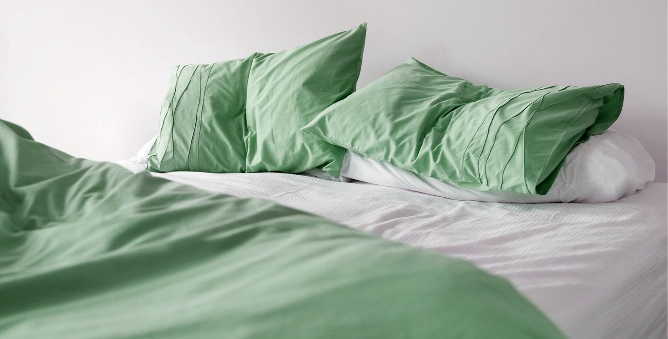 Green and White bedding